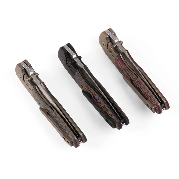 Kaviso x Kirby Raine S90V Folding Knife with Lava Flow and 80s Carbon Fiber Bolsters and Ti Frame Lock with Thumb Studs