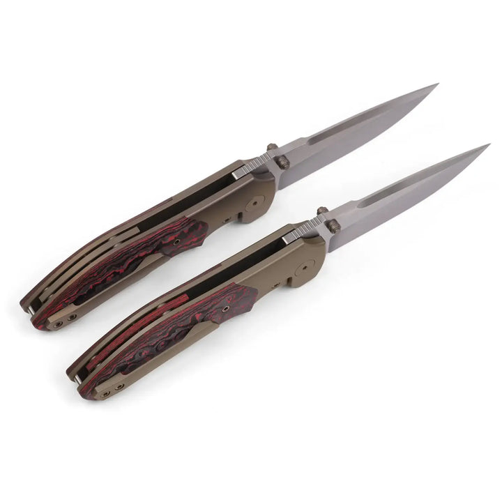 Kaviso x Kirby Raine S90V Folding Knife with Lava Flow and 80s Carbon Fiber Bolsters and Ti Frame Lock with Thumb Studs