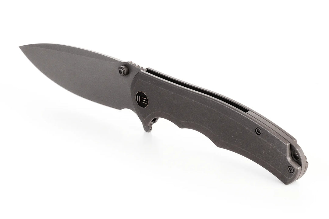 Kaviso Exclusive WE Knife Praxis with S35VN Blade, Titanium Frame Lock, Stonewashed Blade, Dual thumbstuds