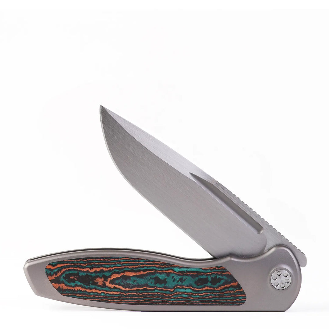 Kaviso x Sharp by Designs Mini Tempest with S90V, Drop Point Blade, and Shipwreck Camo Carbon