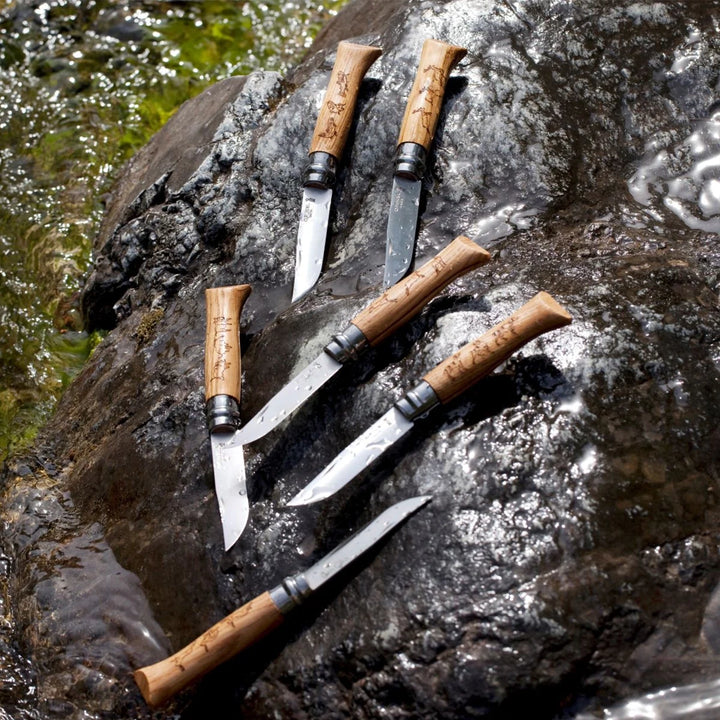 Opinel No. 8 Oak Engraved Handle Folding Knife Animalia