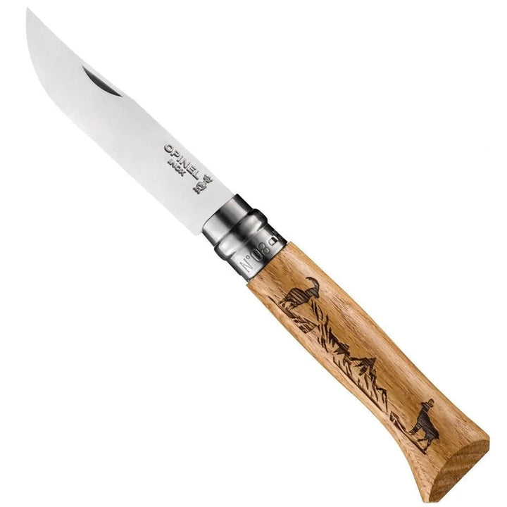 Opinel No. 8 Oak Engraved Handle Folding Knife Animalia