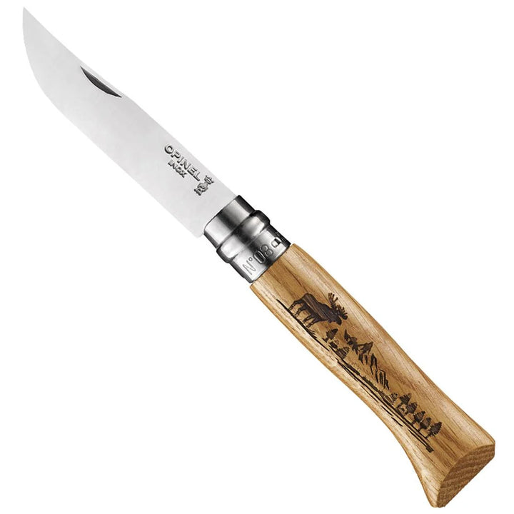 Opinel No. 8 Oak Engraved Handle Folding Knife Animalia