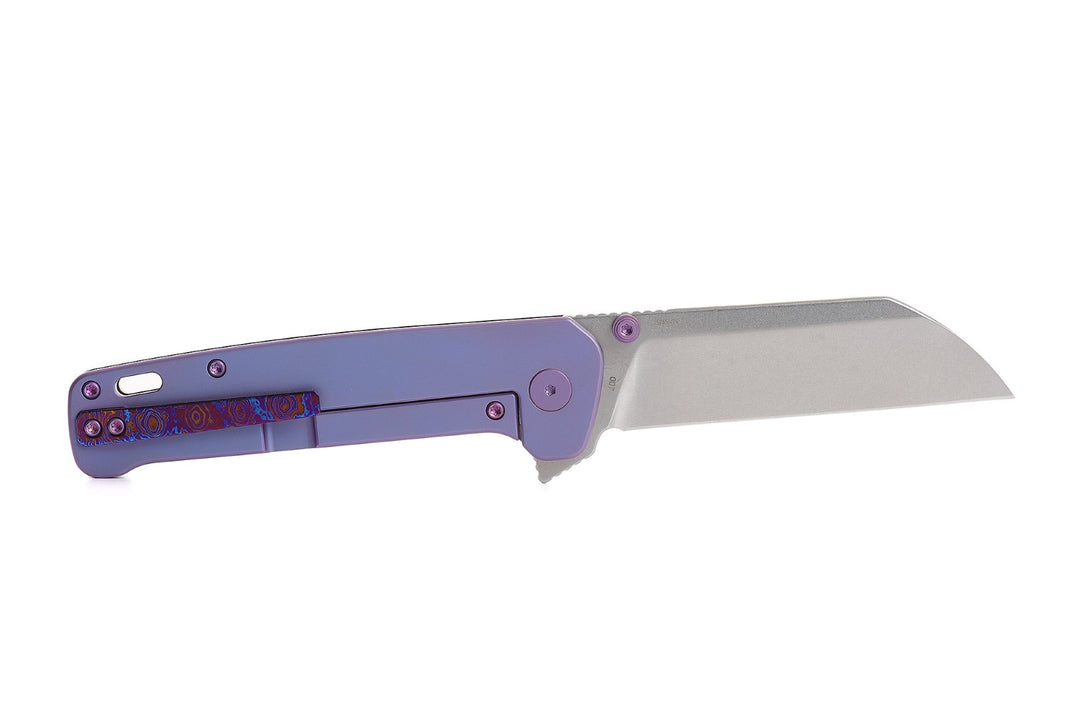 Kaviso x QSP Penguin Plus S35VN Pocket Knife with Mokuti Scales, Stonewashed Blade, and Purple Anodized Hardware and Exclusive Penguin Pivot