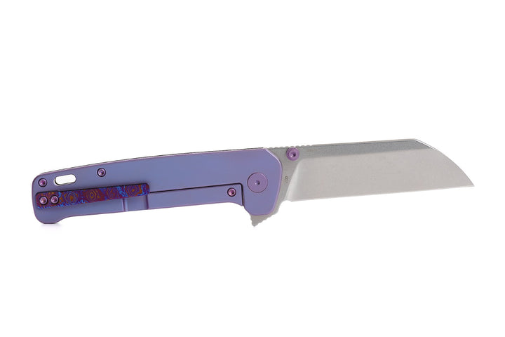 Kaviso x QSP Penguin Plus S35VN Pocket Knife with Mokuti Scales, Stonewashed Blade, and Purple Anodized Hardware and Exclusive Penguin Pivot