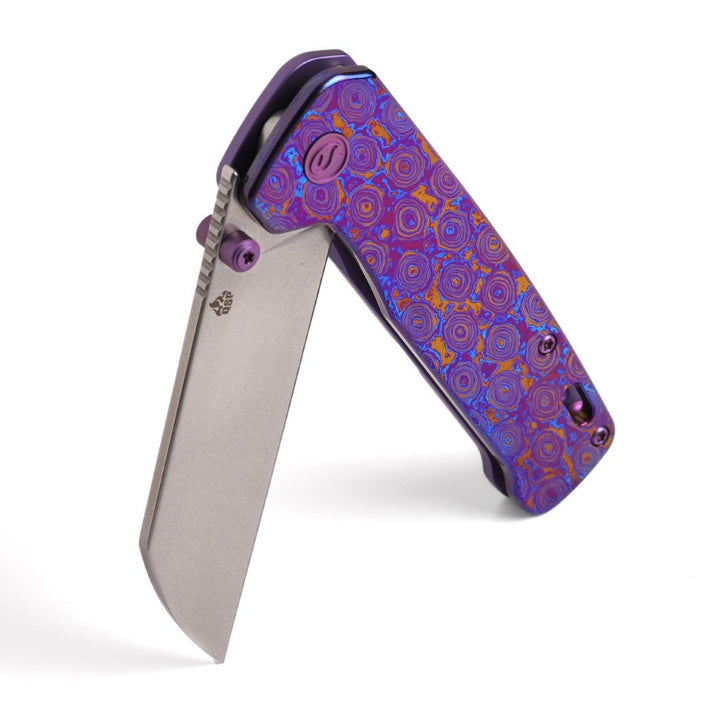 Kaviso x QSP Penguin Plus S35VN Pocket Knife with Mokuti Scales, Stonewashed Blade, and Purple Anodized Hardware and Exclusive Penguin Pivot