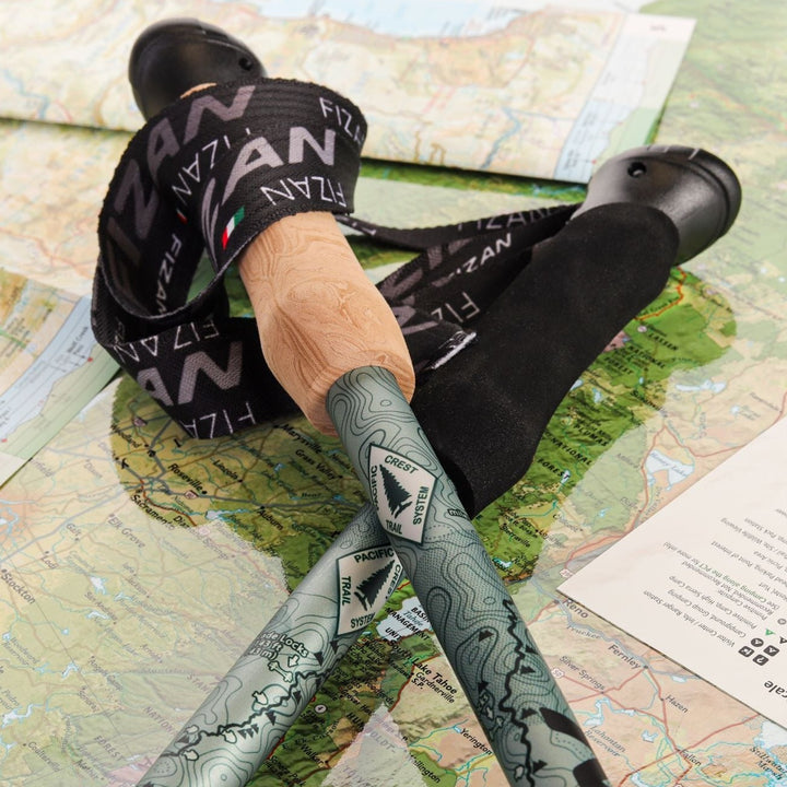 Kaviso x Fizan Ultralight Aluminum Compact 3 Trekking Poles - Pacific Crest Trail Edition - EVA and Cork Grips