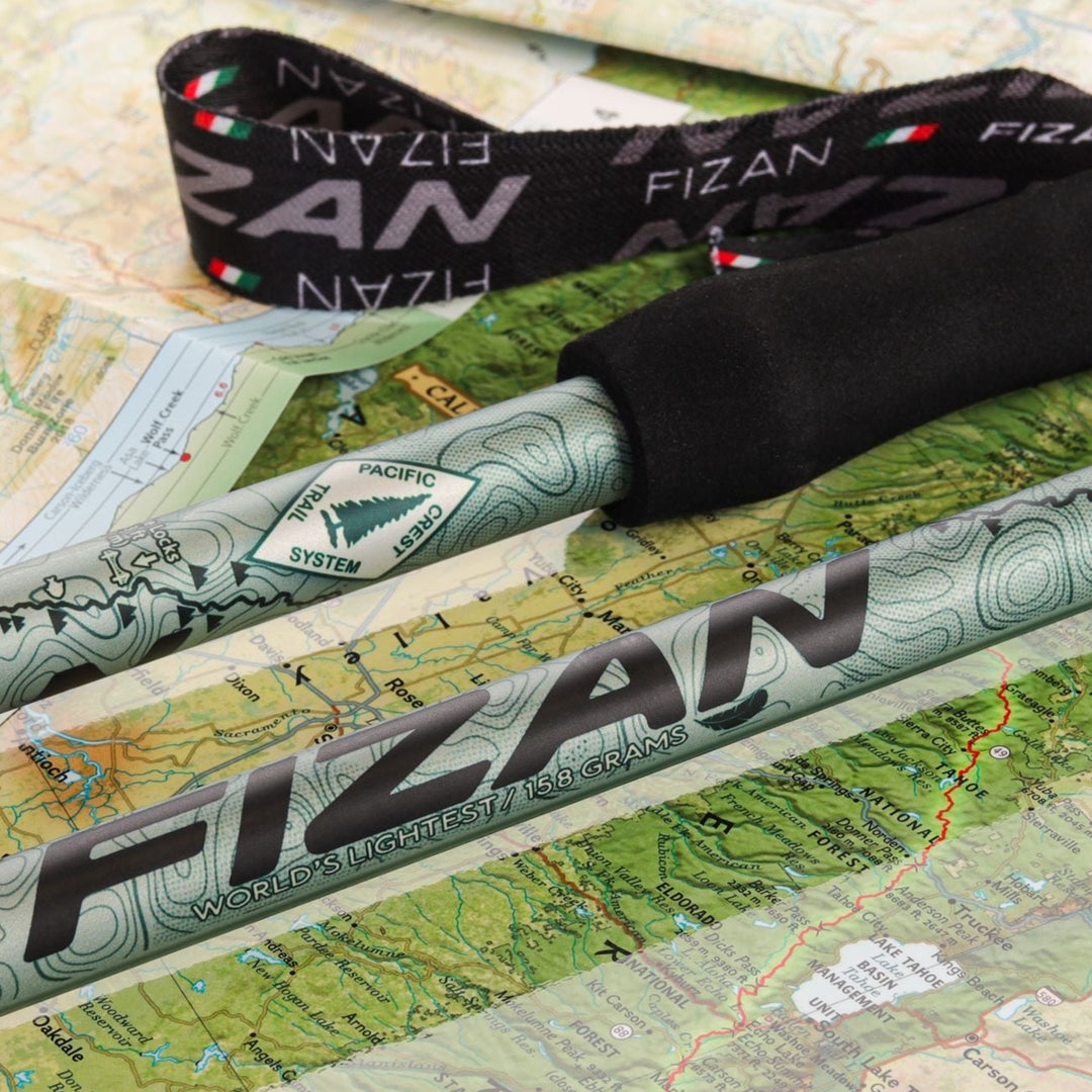 Kaviso x Fizan Ultralight Aluminum Compact 3 Trekking Poles - Pacific Crest Trail Edition - Durston Gear X-Mid Sage Green