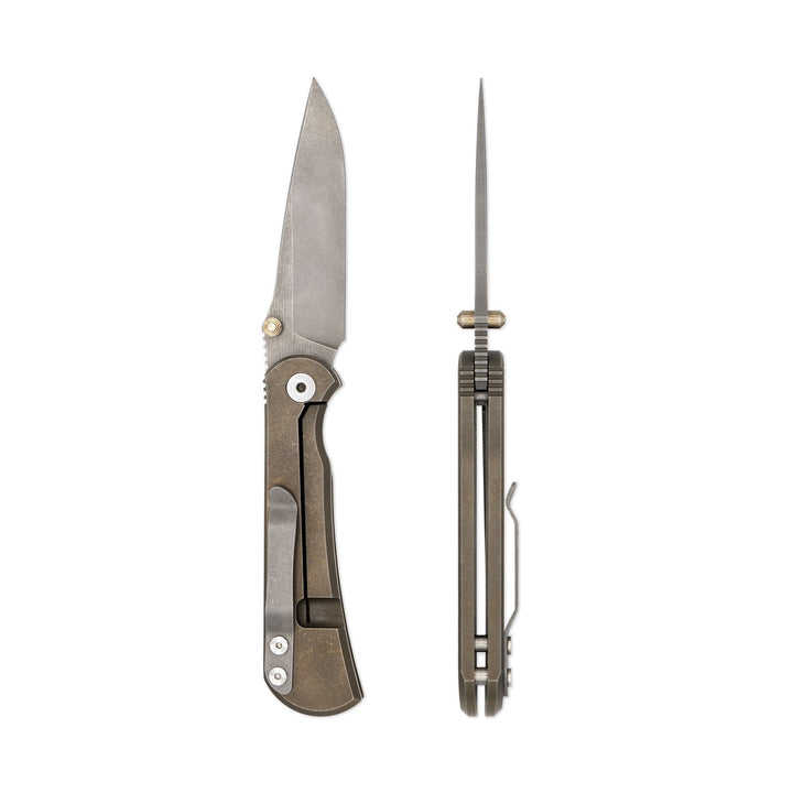 Toor Merchant FL35S Bronze Folding Knife with 6AL-4V Titanium handles and CPM S35VN steel blade with Curved Blade with razor sharp edges and high bevel grind.