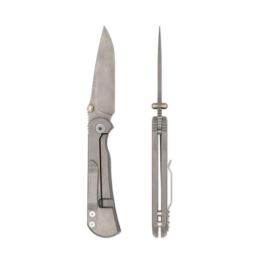Toor Merchant FL35S Stone Folding Knife with 6AL-4V Titanium handles and CPM S35VN steel blade with Curved Blade with razor sharp edges and high bevel grind.
