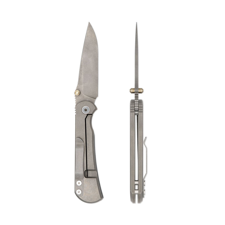 Toor Merchant FL35S Stone Folding Knife with 6AL-4V Titanium handles and CPM S35VN steel blade with Curved Blade with razor sharp edges and high bevel grind.