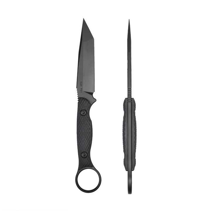 Toor Knives Serpent Fixed Blade Knife in Dark Shadow. Tactical Blade with Sheath and Tanto grind in cpm3v steel and G10 Handle