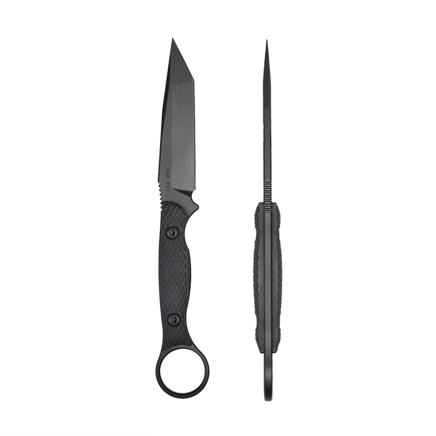 Toor Knives Serpent Fixed Blade Knife in Dark Shadow. Tactical Blade with Sheath and Tanto grind in cpm3v steel and G10 Handle