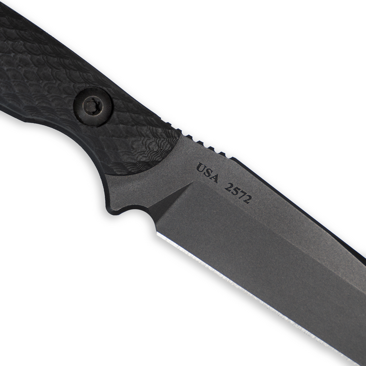 Toor Knives Serpent Fixed Blade Knife in Dark Shadow. Tactical Blade with Sheath and Tanto grind in cpm3v steel and G10 Handle