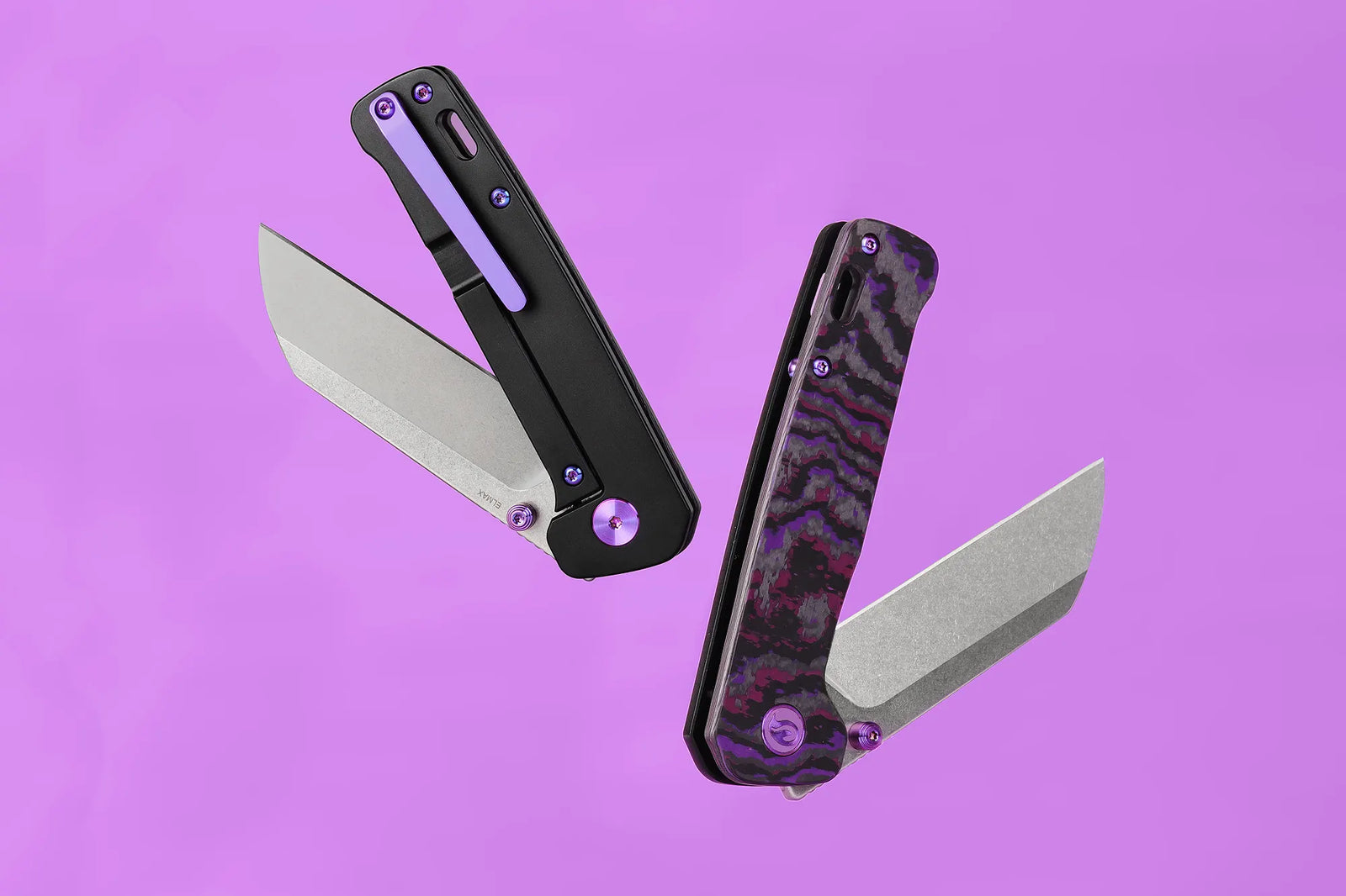 Kaviso x QSP Penguin FatCarbon Purple Haze Cross-cut with Elmax SuperClean Blade Steel