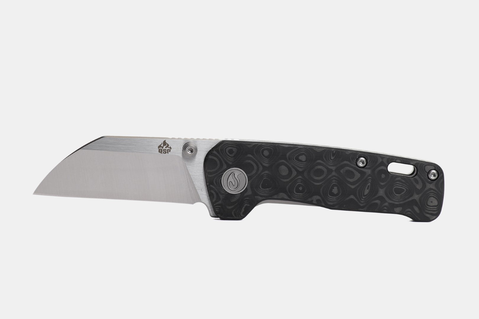 Kaviso x QSP Penguin Mini with Marbled Carbon Fiber Show-side, and Silver Bead Blasted Titanium clip side with S35VN stonewashed blade perfect for EDC (Everyday Carry) 
