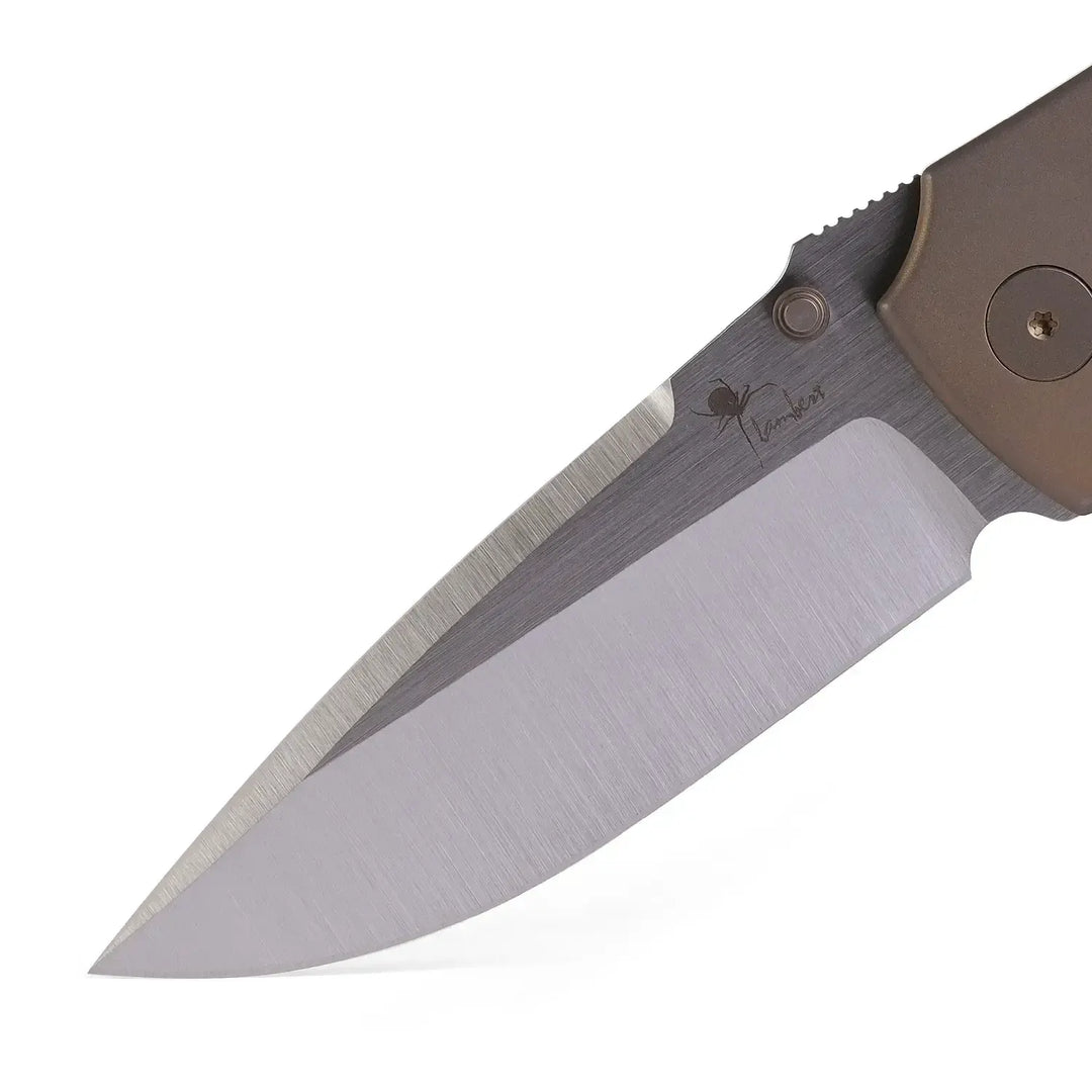 Kaviso x Kirby Raine S90V Folding Knife with Lava Flow FatCarbon Bolsters and Ti Frame Lock with Thumb Studs