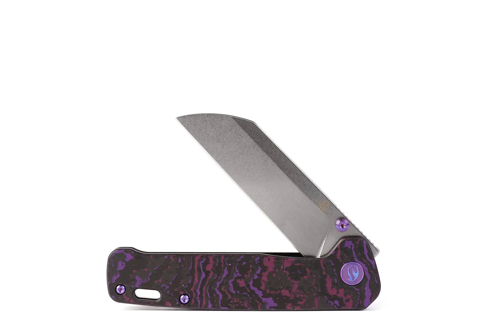 Kaviso x QSP Penguin FatCarbon Purple Haze Cross-cut with Elmax SuperClean Blade Steel and Black Titanium Frame Lock