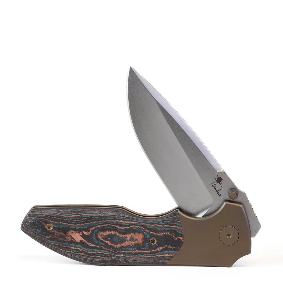 Kaviso x Kirby Raine S90V Folding Knife with Ship Wreck CamoCarbon Bolsters