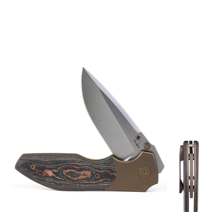 Kaviso x Kirby Raine Folding Knife with S90V Stonewashed Blade and Ship Wreck Carbon Fiber
