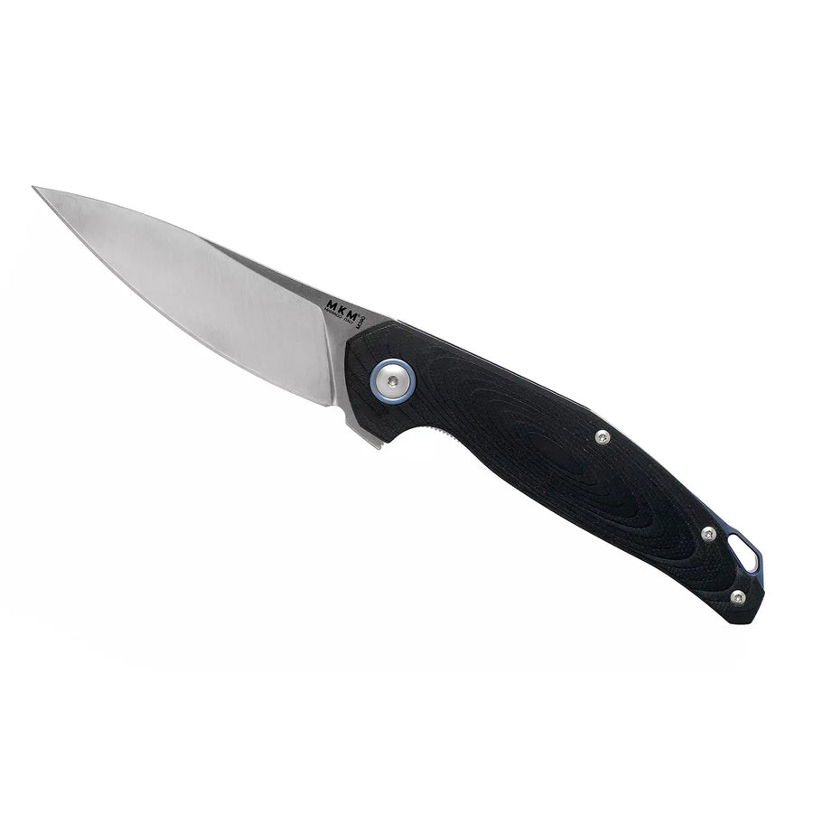 MKM Goccia Liner Lock Bohler M390 Satin, Black Stonewash Folding Knife Jens Anso G10 Black