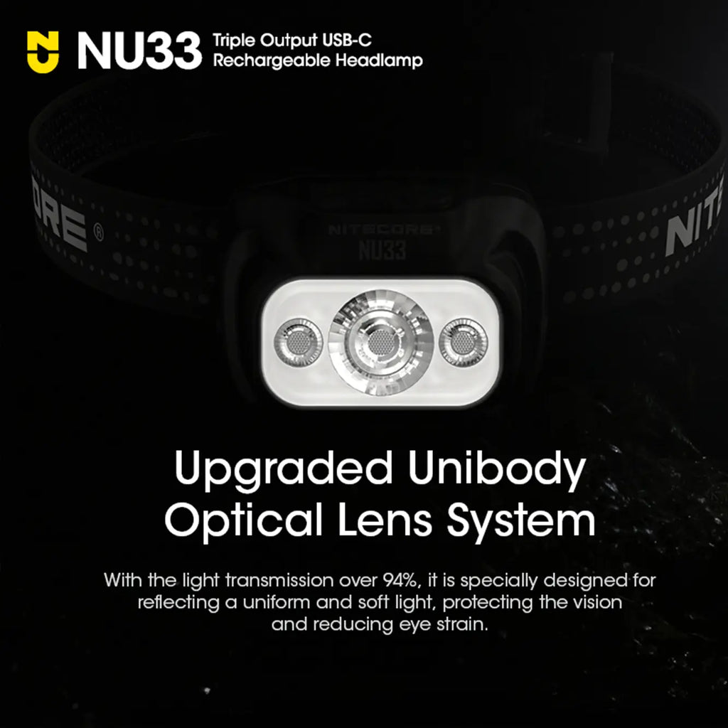 Nitecore NU33 700 Lumen Rechargeable LED Headlamp – White & Red Beams, Black Aluminum