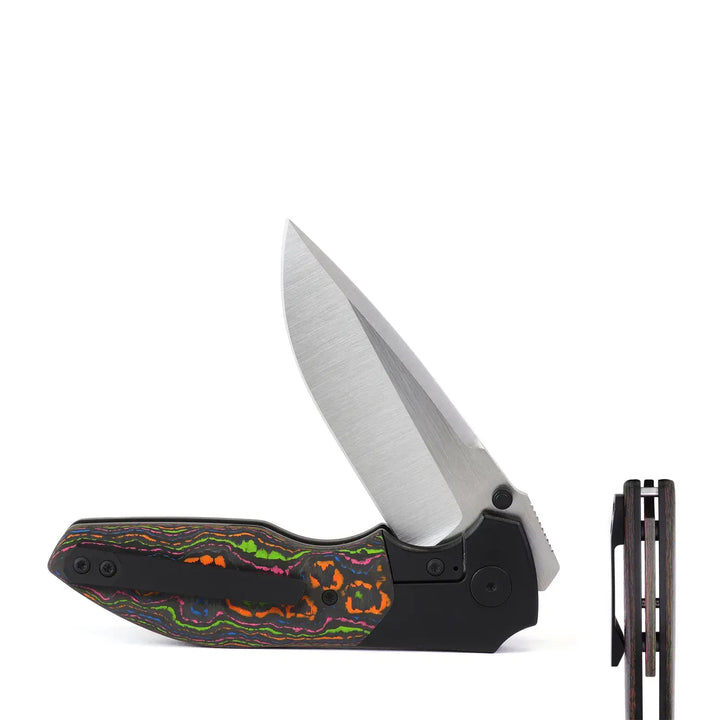 Kaviso x Kirby Raine Folding Knife with S90V Satin Blade and 80's Carbon Fiber - Left Hand Frame Lock