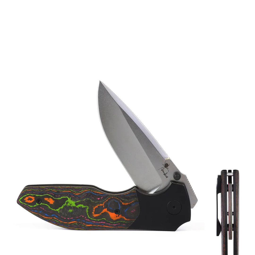 Kaviso x Kirby Raine Folding Knife with S90V Stonewashed Blade and 80's Carbon Fiber