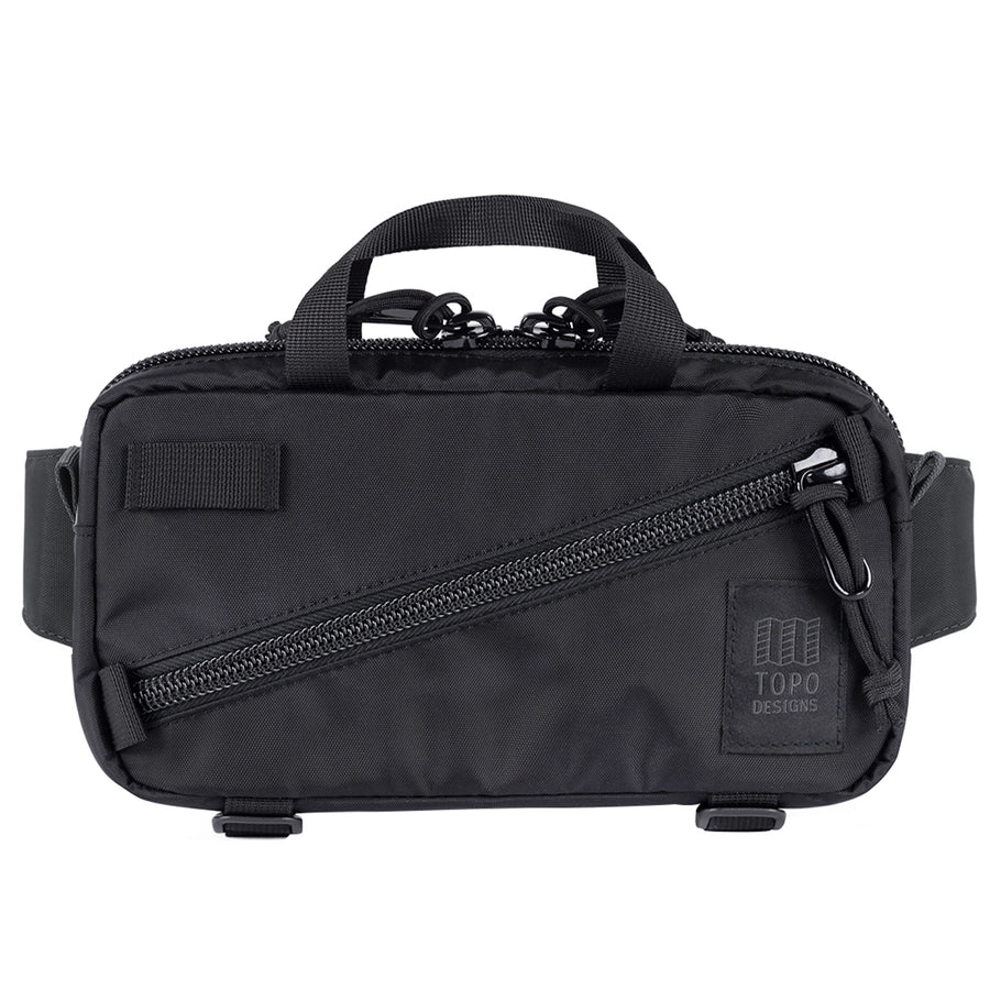 Topo Designs Mini Quick Pack in Black - front view of backpack made with recycled nylon materials