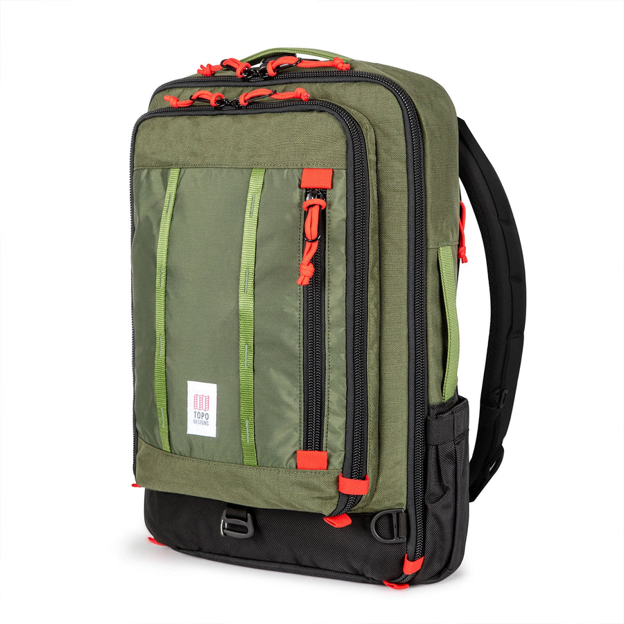 Topo Designs Global Travel Bag 30L in Olive - front view of bag made with recycled materials) offers 3-way carry options