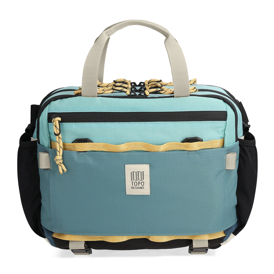 Topo Designs Mountain Cross Bag in Geode Green / Sea Pine - front view of crossbody bag made with 1000D nylon lower panels