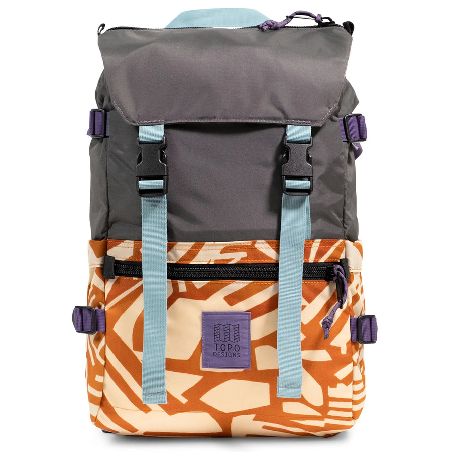 Topo Designs Rover Pack Classic in Zion Spice / Asphalt - front view of backpack with spacious main compartment
