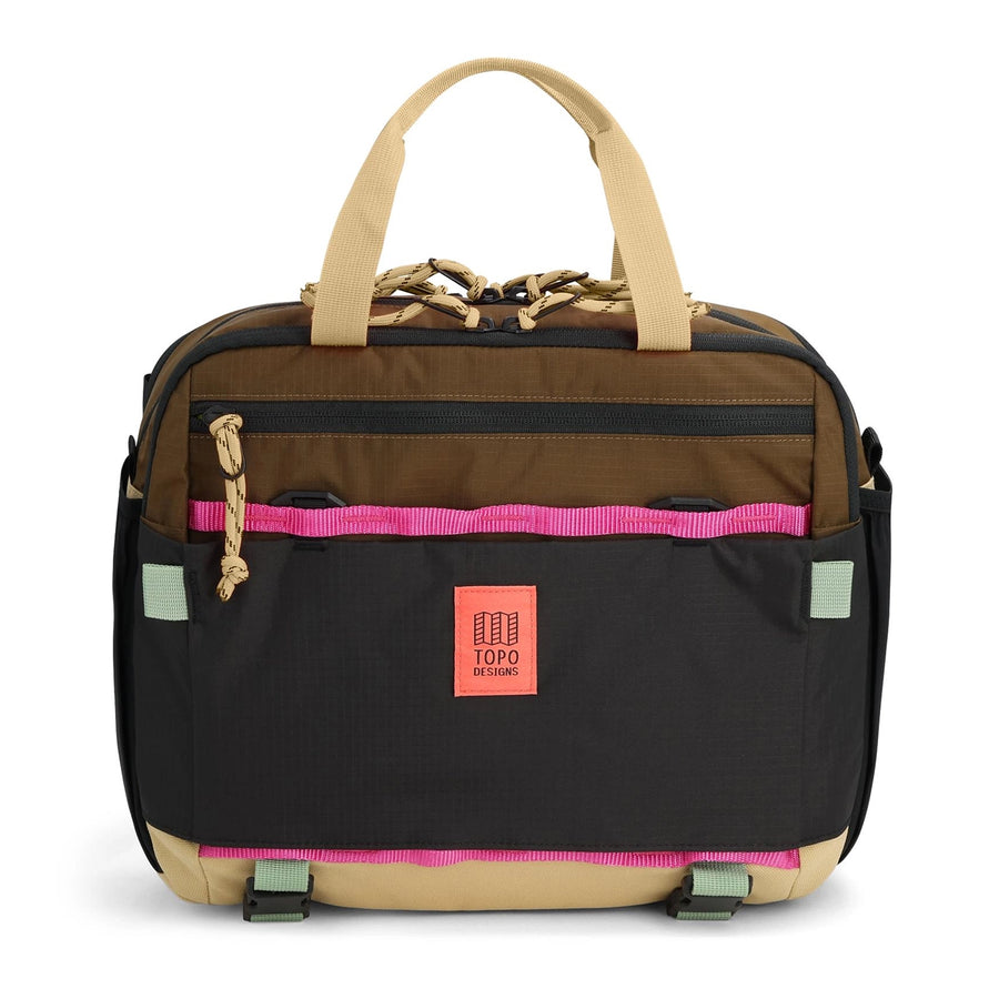 Topo Designs Mountain Cross Bag in Desert Palm / Sahara - front view of crossbody bag made with 1000D nylon lower panels