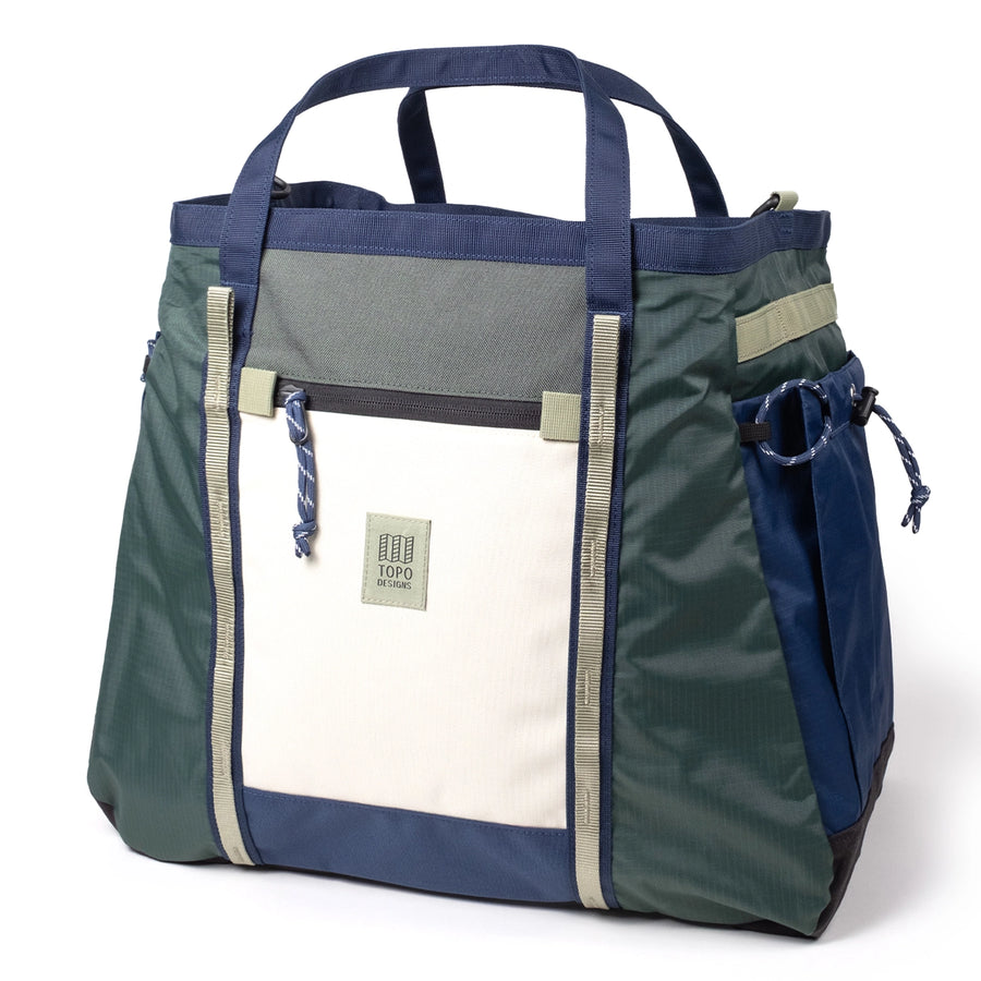 Topo Designs Mountain Gear Bag in Forest / Bone White - front view of gear bag made with 1000D recycled nylon + 200D recycled nylon exterior fabric with high abrasion resistance