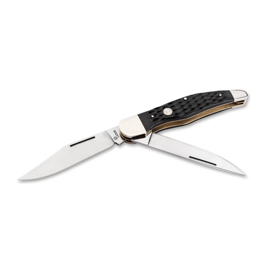 Boker Traditional Series 2.0 1095 Folding Hunter 1095 Carbon Satin - Polished Slipjoint Knife Textured Black Bone Rosewood