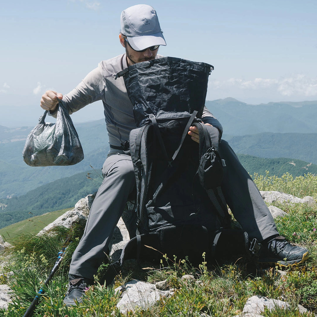 Bonfus Food Bag DCF ultralight with Framus pack - food bag attached to ultralight backpack for thru-hiking