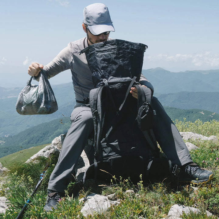 Bonfus Food Bag DCF ultralight with Framus pack - food bag attached to ultralight backpack for thru-hiking
