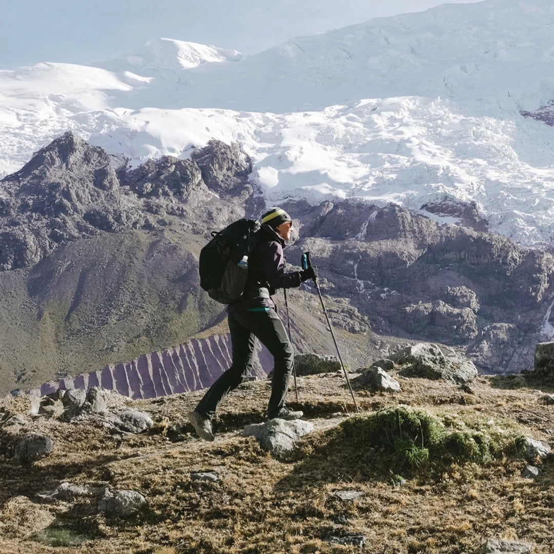 Bonfus Framus 48L ultralight pack on trail in Peru - thru-hiking adventure with DCF Dyneema backpack
