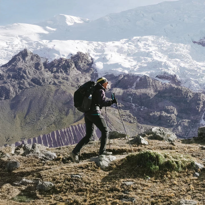 Bonfus Framus 48L ultralight pack on trail in Peru - thru-hiking adventure with DCF Dyneema backpack