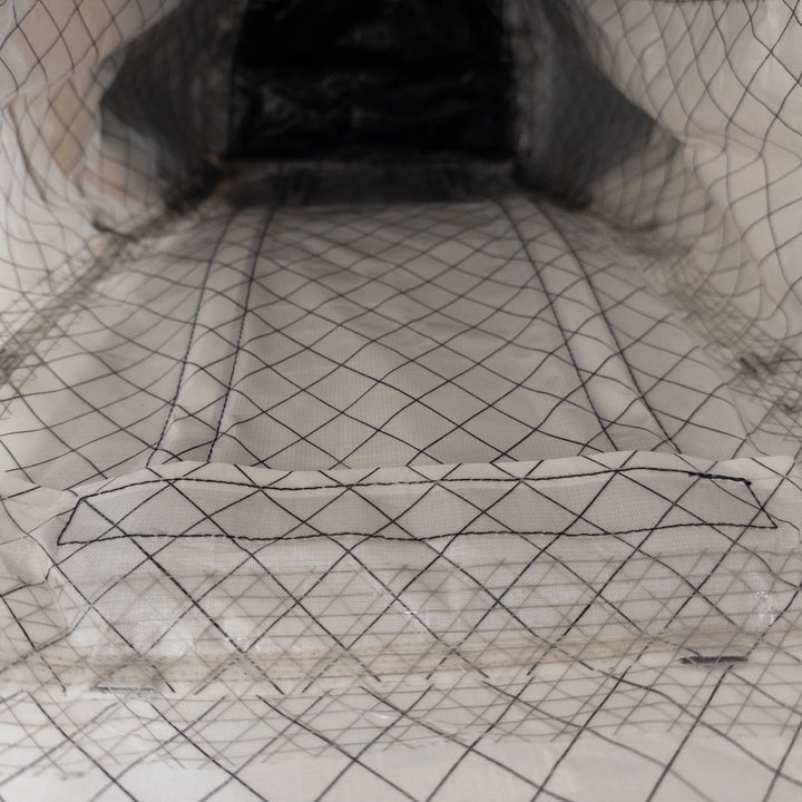 Bonfus Framus 58L interior closed view - internal organization and taped seam construction of DCF ultralight pack