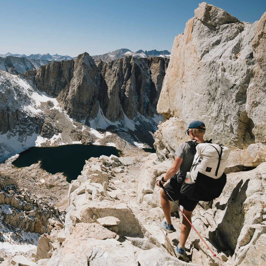 Bonfus Framus 58L ultralight backpack wilderness setting - loaded DCF pack ready for extended backpacking trip