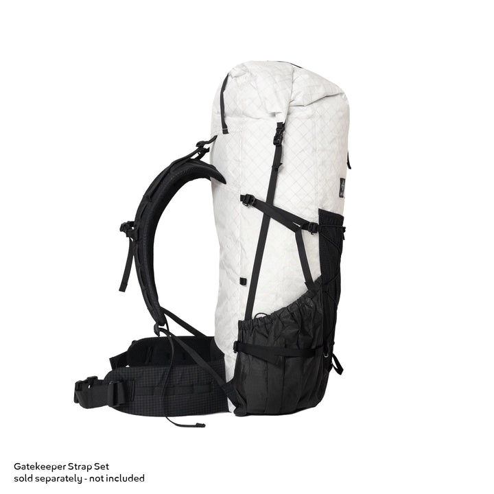 Bonfus Framus 58L ultralight backpack white side gatekeeper pocket - easy-access side storage on DCF pack
