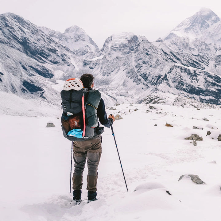 Bonfus Framus 58L ultralight backpack on alpine trail - thru-hiking with DCF pack in mountain landscape