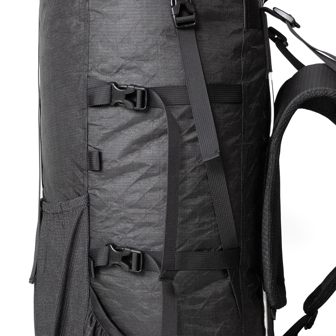 Bonfus Maxus 80L shoulder strap detail - padded EVA foam straps with load lifters for ultralight hiking comfort