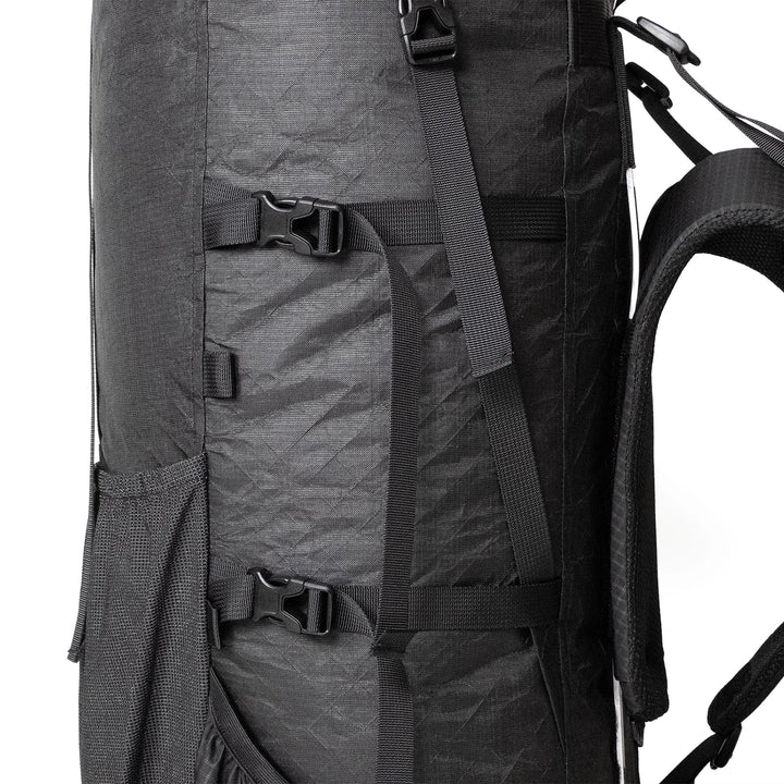 Bonfus Maxus 80L shoulder strap detail - padded EVA foam straps with load lifters for ultralight hiking comfort