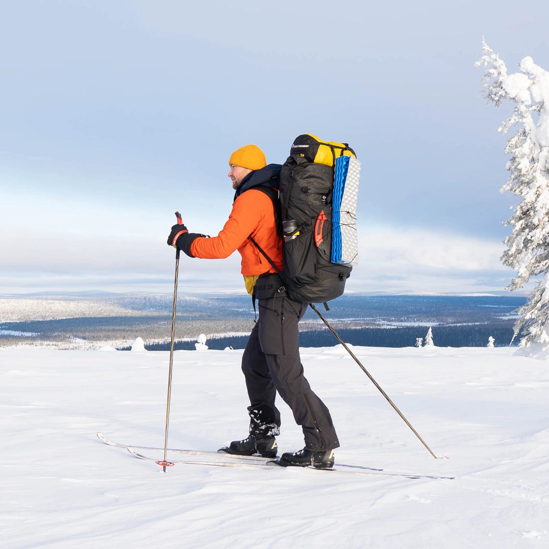 Bonfus Maxus 80L ultralight pack detail view - durable DCF construction with reinforced stress points for heavy loads backcountry skiing backpack