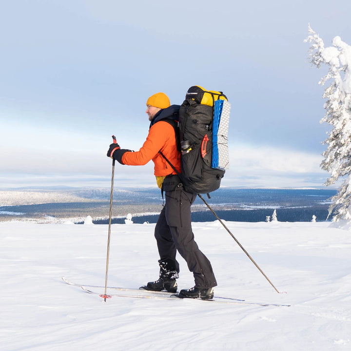 Bonfus Maxus 80L ultralight pack detail view - durable DCF construction with reinforced stress points for heavy loads backcountry skiing backpack