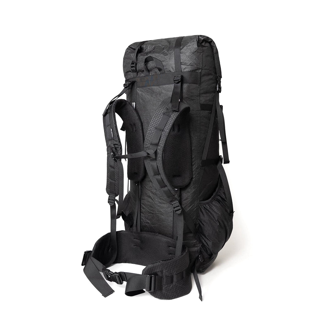 Bonfus Maxus 80L ultralight backpack back view - padded shoulder straps and hip belt system for heavy load comfort