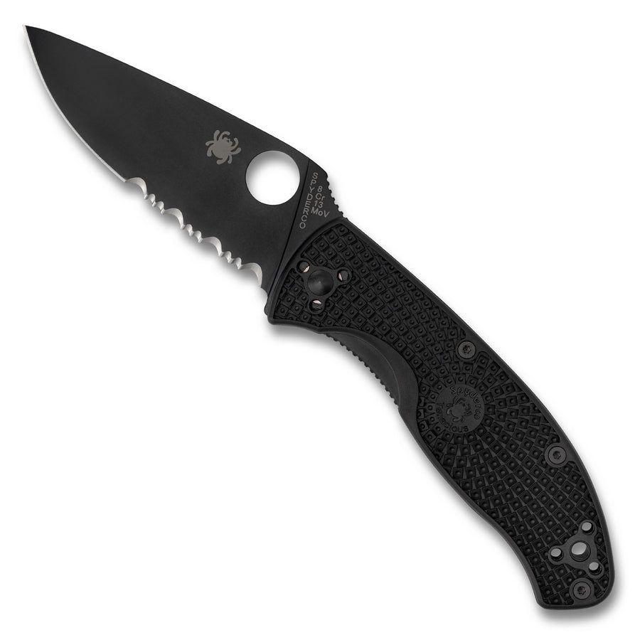 Spyderco Tenacious Lightweight FRN Black 8Cr13Mov Black or Satin Folding Knife Black Blade Combination Edge, open view