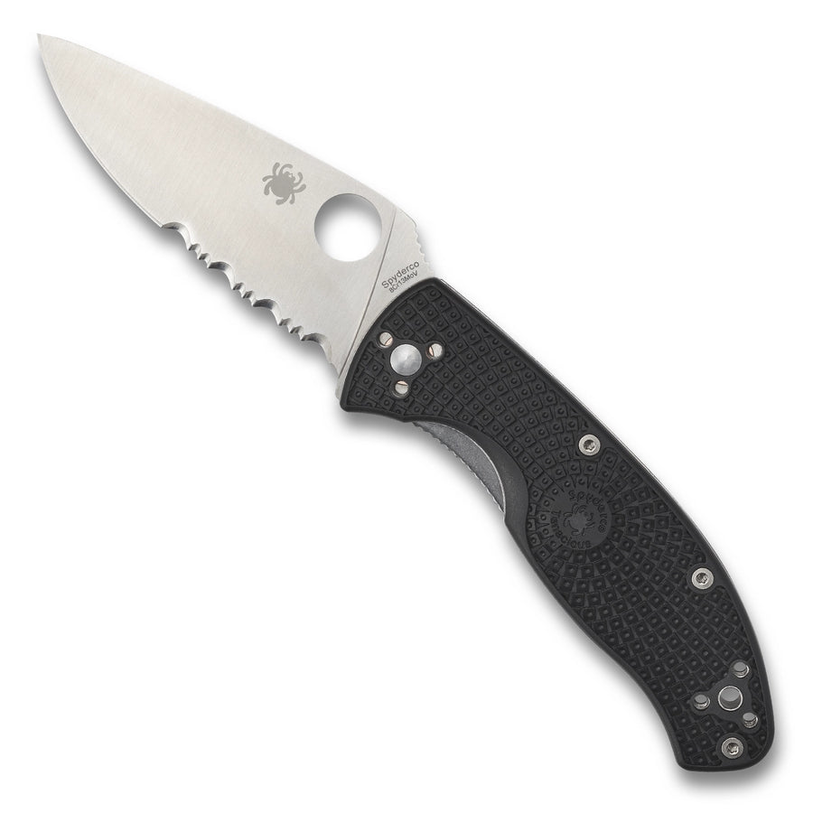 Spyderco Tenacious Lightweight FRN Black 8Cr13Mov Black or Satin Folding Knife Satin Blade Combination Edge, open view
